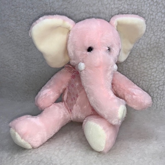 Mary Meyers BABY Pink elephant plush 11" ribbon with flowers - Picture 1 of 8